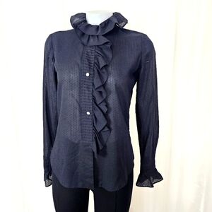 Vintage Bill Atkinson Glen of Michigan black swiss dot ruffled button down 10